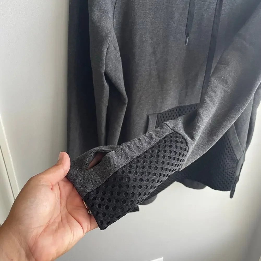 NWOT Alo Yoga Eclipse Yoga Long Sleeve Hoodie Gray/Black Mesh sz L